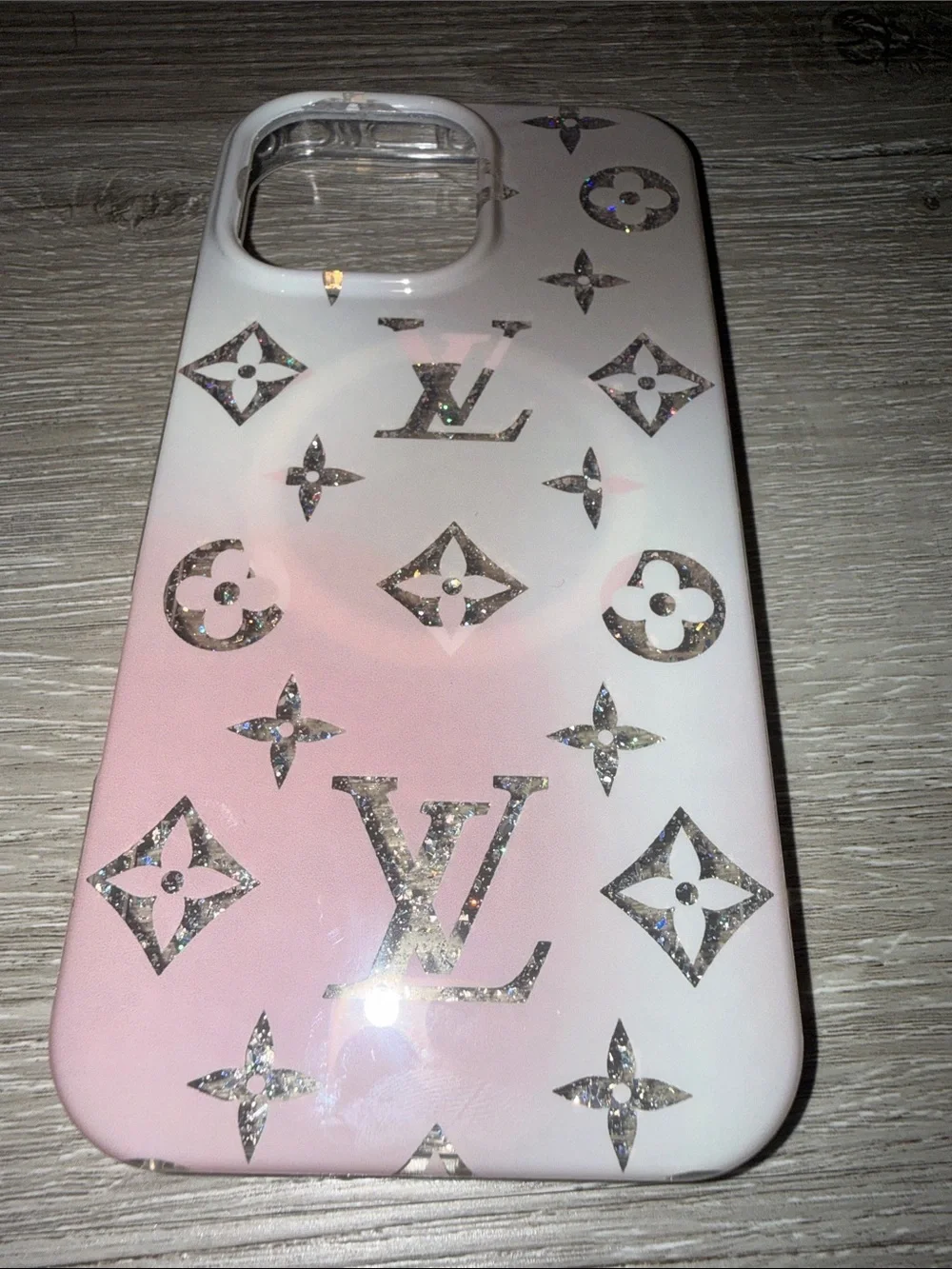 Louis Vuitton Pink White Glitter iPhone 16 Pro Max Case Designer Luxury Monogram